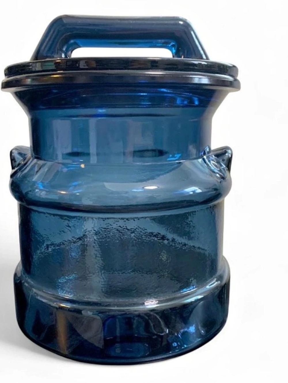 L.E. Smith Milk Can Glass Canister Blue